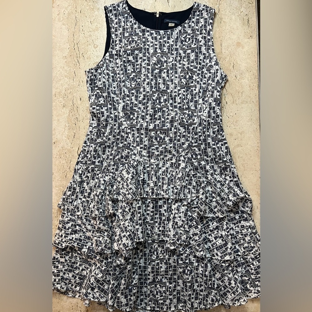 Tommy Hilfiger Black and White Ruffle Lace Dress Size 12